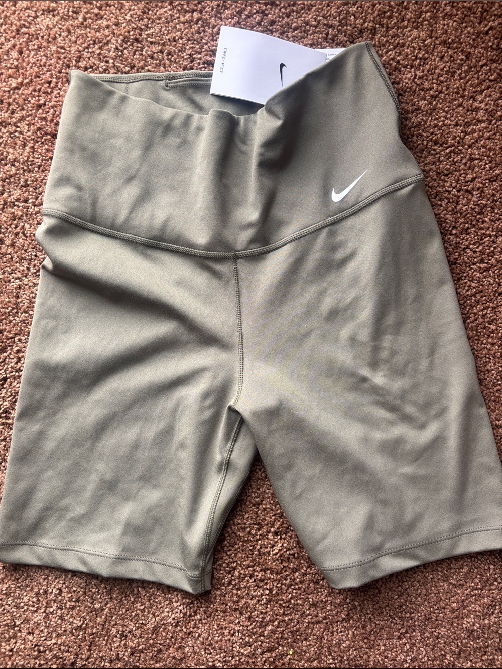 Nike Women's High-Rise Olive Bike Shorts with White Swoosh